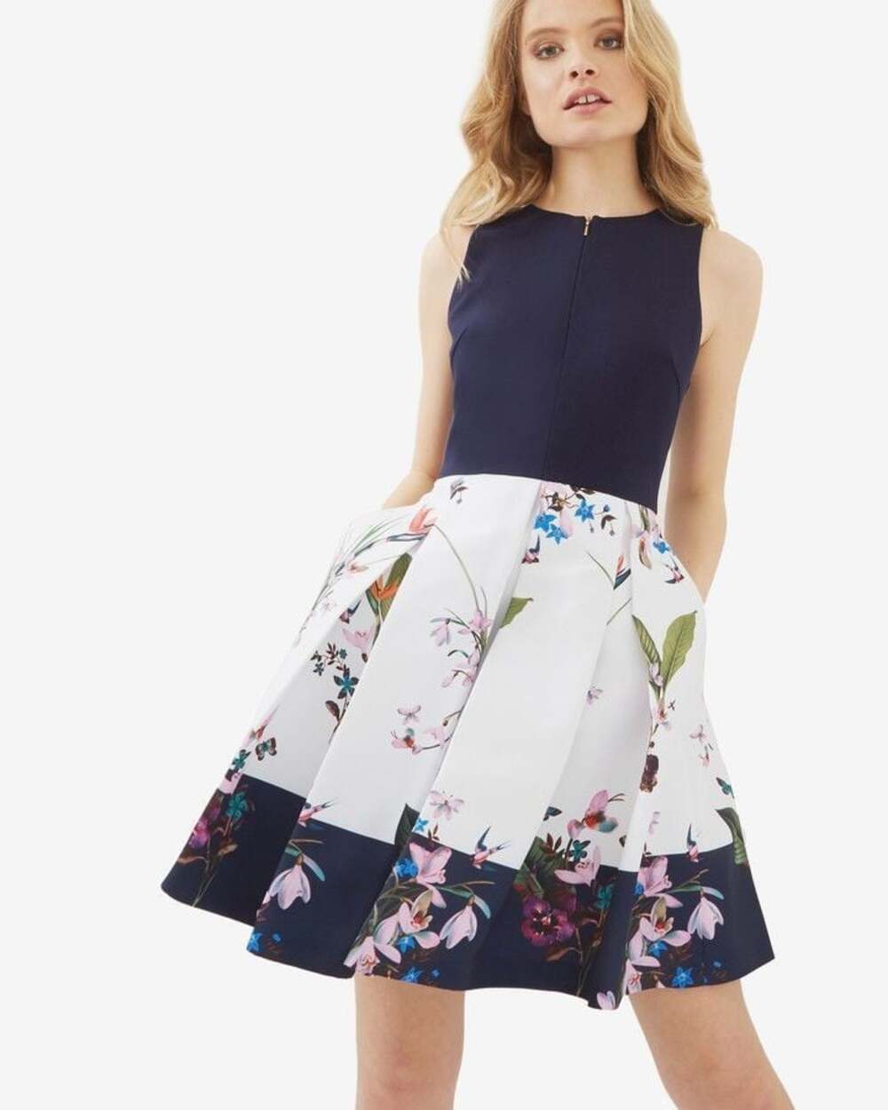 Ted Baker Petali Tropical Oasis Skater Dress US 6 Womens Navy Floral $335
